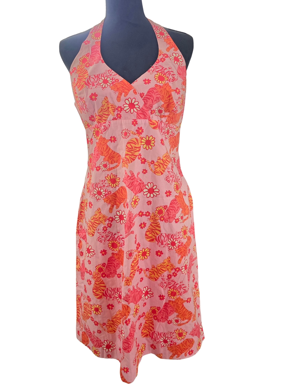 Vintage Lilly Pulitzer Halter Dress Pink Sands Tango Tiger Size 12 NWT